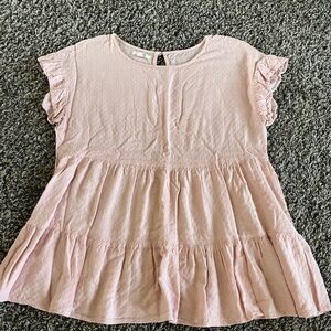 Maurices Pink Tiered Blouse with Ruffled Sleeves